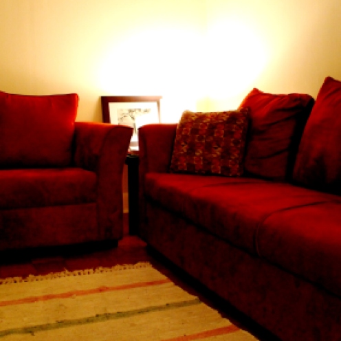 The old red couches.